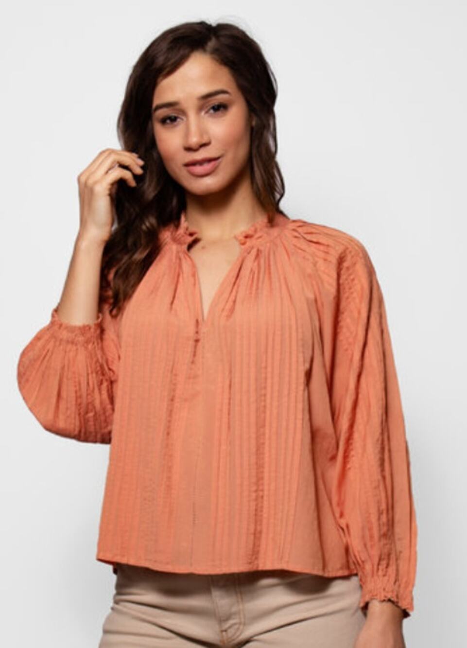 The Great. Pin-tuck Lyric Top in Peach Orange Size 1 Small Boho